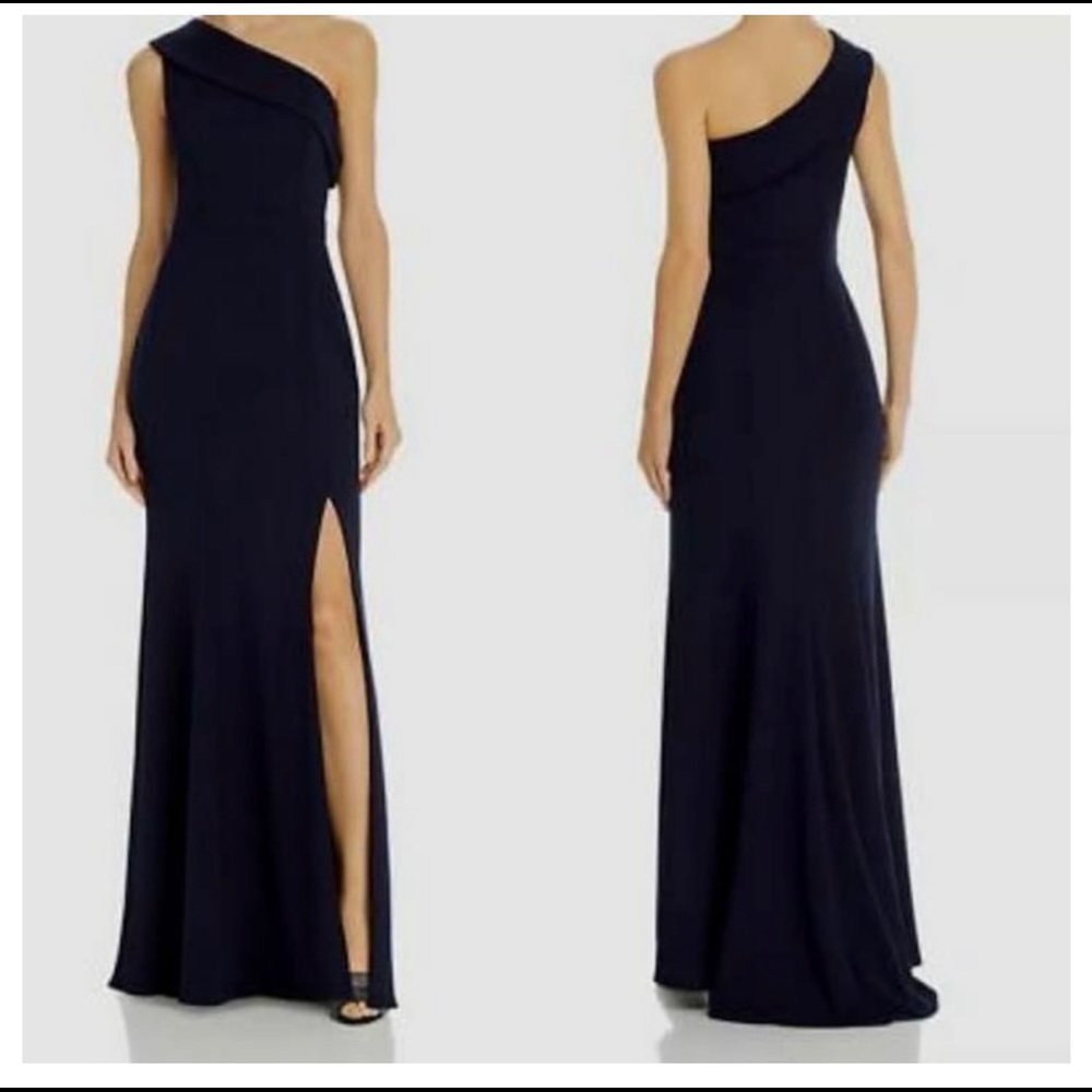 Navy Blue, Aqua crepe dress, size 2, brand new with tags, one shoulder with slit